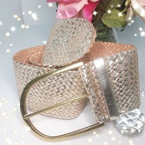 90's☆Y2K💛Wide Waist✔Woven✔Big Gold Buckle✔Belt